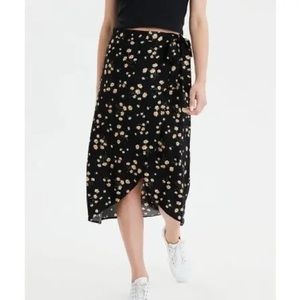 American Eagle Floral Tie Wrap Midi Skirt